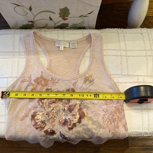 Miss Me fashion tank top size medium taupe and cream color with bronze sequins - Picture 6 of 7